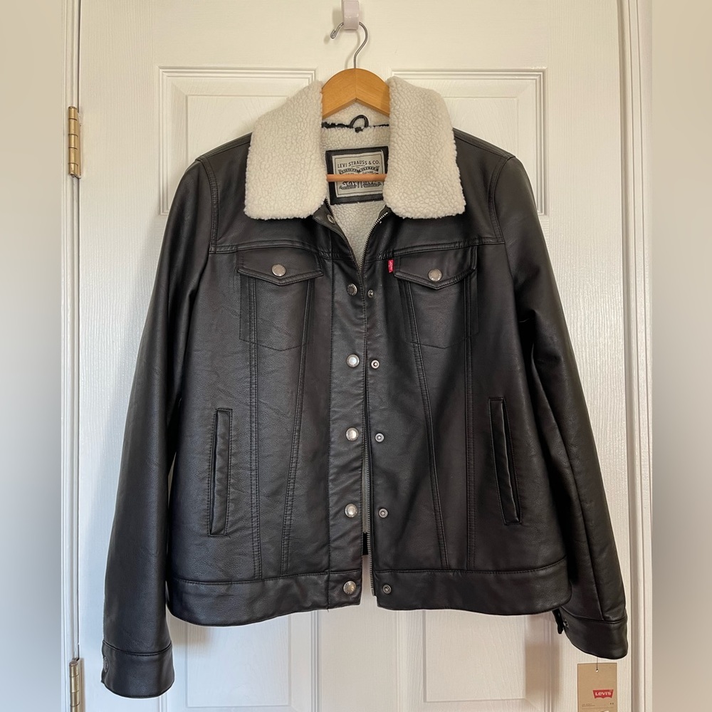Levis Brown Faux Leather Sherpa Trucker Jacket